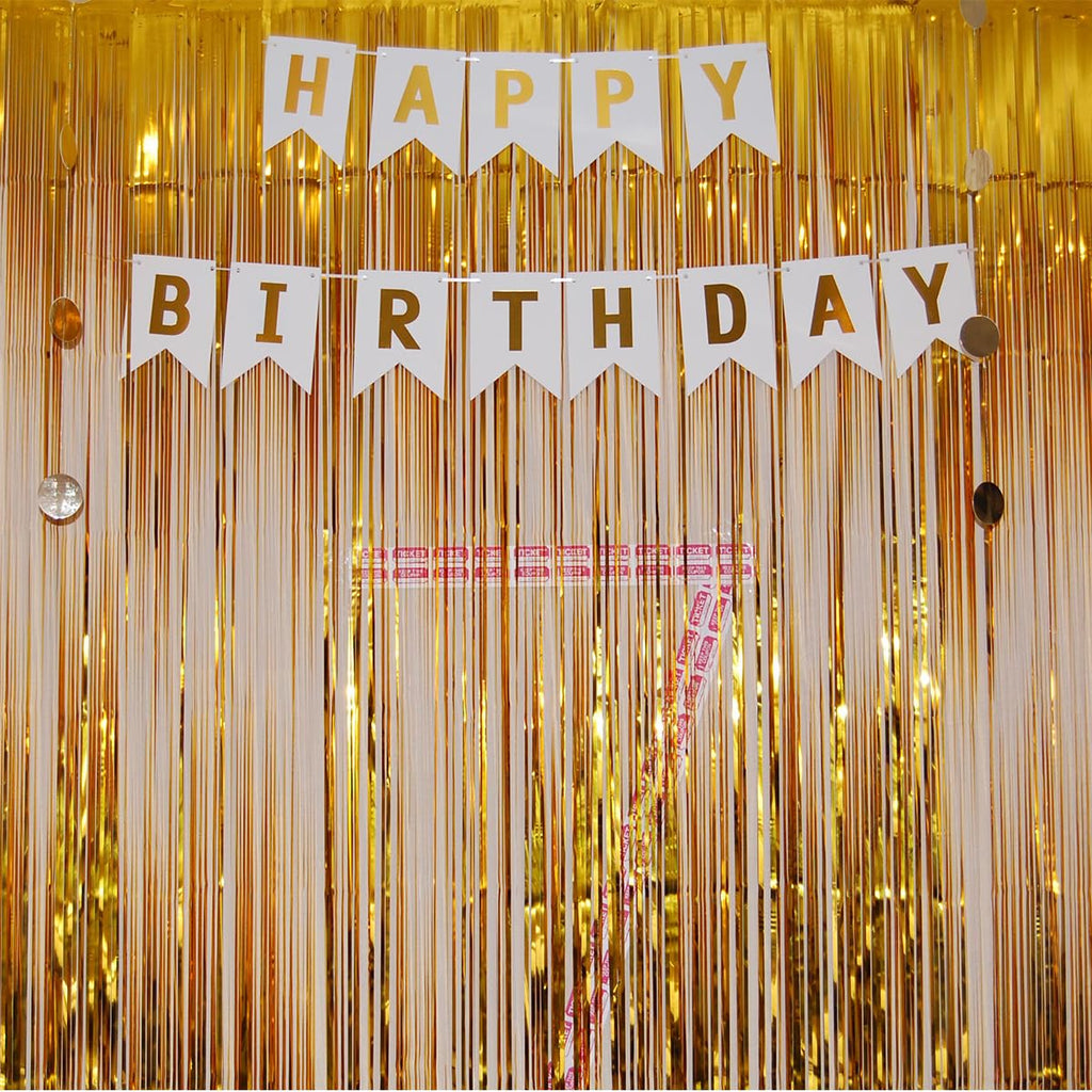 Blukey Happy Birthday Banner with Shiny Gold Letters – White Swallowtail Design