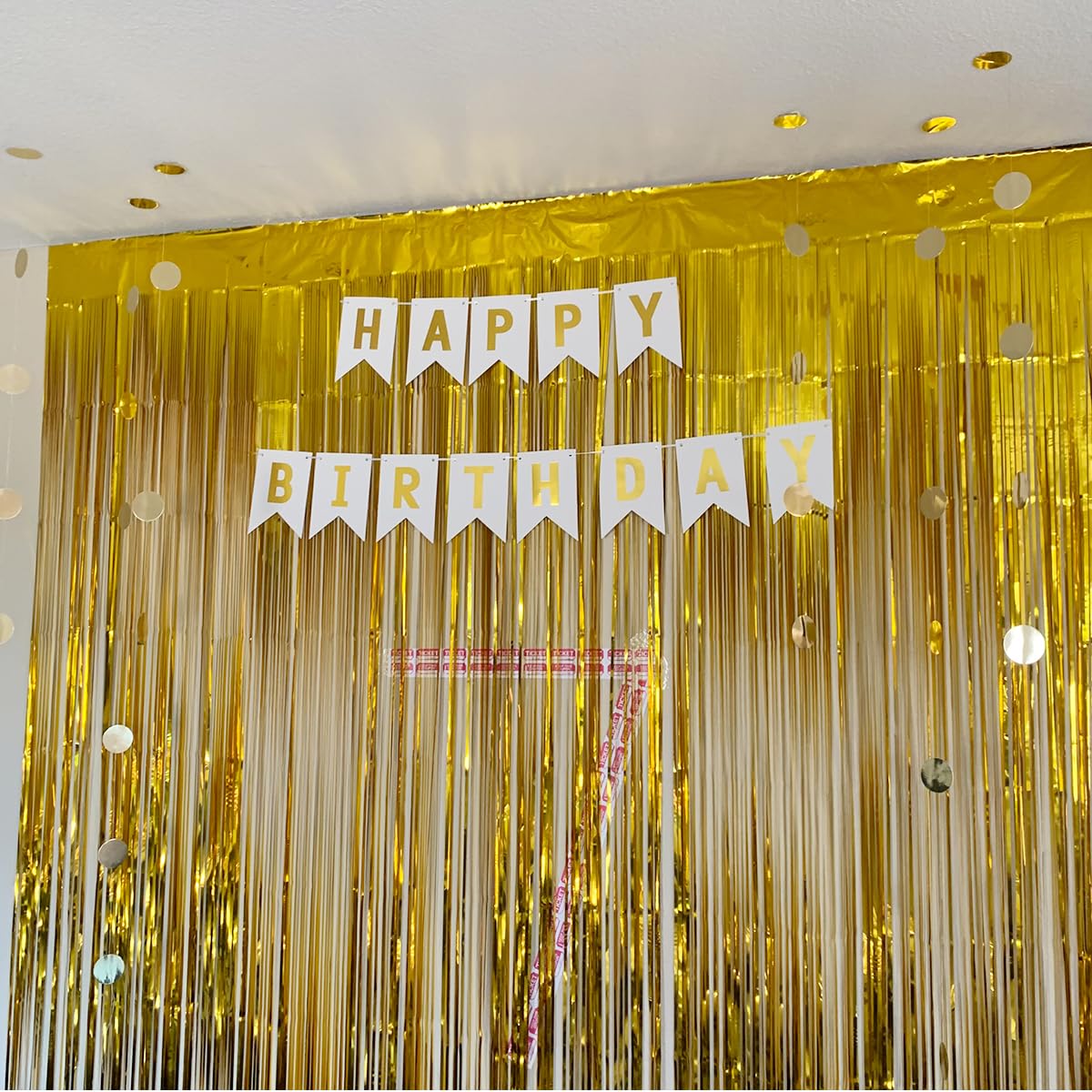 Blukey Happy Birthday Banner with Shiny Gold Letters – White Swallowtail Design