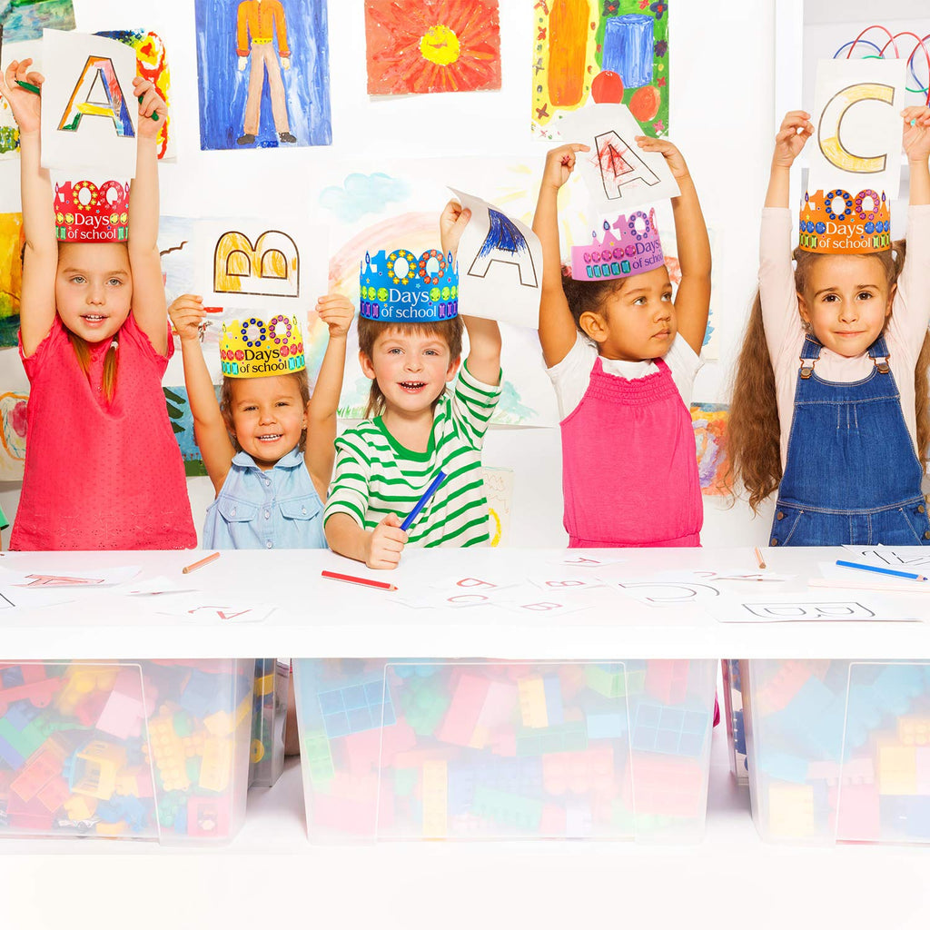 Blulu 30 Pieces 100 Days Paper Crowns – Multicolor Rhinestone Party Hats (15.7 x 3.9 in)