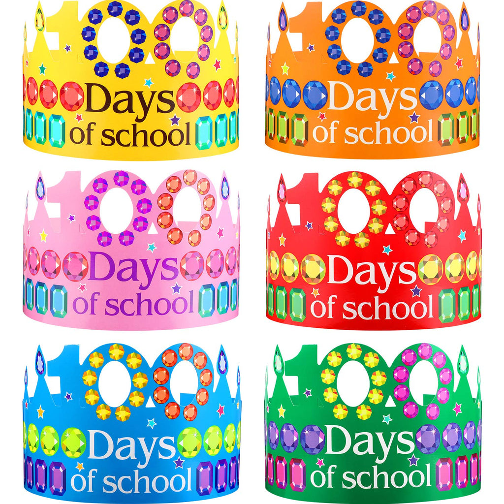 Blulu 30 Pieces 100 Days Paper Crowns – Multicolor Rhinestone Party Hats (15.7 x 3.9 in)