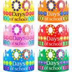 Blulu 30 Pieces 100 Days Paper Crowns – Multicolor Rhinestone Party Hats (15.7 x 3.9 in)