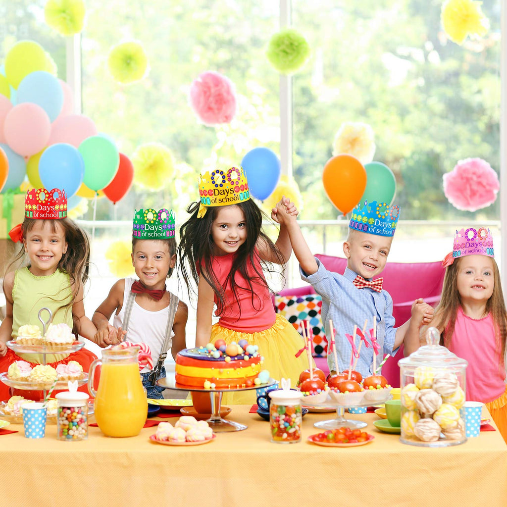 Blulu 30 Pieces 100 Days Paper Crowns – Multicolor Rhinestone Party Hats (15.7 x 3.9 in)