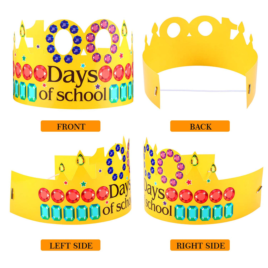 Blulu 30 Pieces 100 Days Paper Crowns – Multicolor Rhinestone Party Hats (15.7 x 3.9 in)
