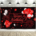 Blulu Happy Birthday Backdrop Banner – 72.8 x 43.3 in, Black & Red Glitter Design