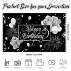 Blulu Happy Birthday Backdrop Banner 72.8 x 43.3 in – Black & Silver Glitter Photo Backdrop for Parties