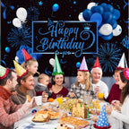 Blulu Happy Birthday Backdrop Banner – Large Blue Fabric with Glitter Balloons & Fireworks, 72.8 x 43.3 in