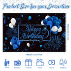 Blulu Happy Birthday Backdrop Banner – Large Blue Fabric with Glitter Balloons & Fireworks, 72.8 x 43.3 in