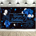 Blulu Happy Birthday Backdrop Banner – Large Blue Fabric with Glitter Balloons & Fireworks, 72.8 x 43.3 in
