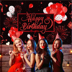 Blulu Happy Birthday Backdrop Banner – 72.8 x 43.3 in, Black & Red Glitter Design