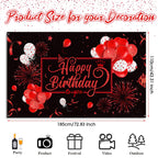 Blulu Happy Birthday Backdrop Banner – 72.8 x 43.3 in, Black & Red Glitter Design