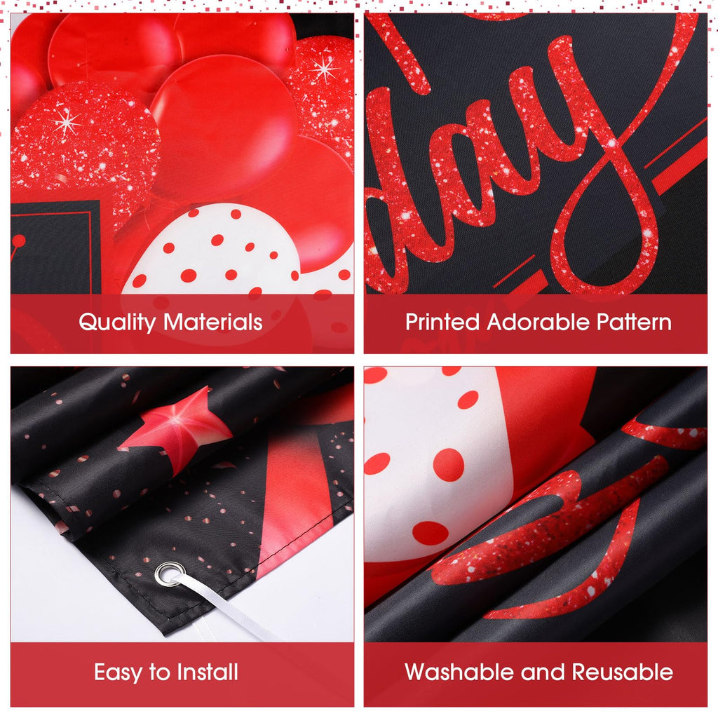 Blulu Happy Birthday Backdrop Banner – 72.8 x 43.3 in, Black & Red Glitter Design
