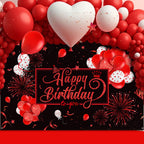 Blulu Happy Birthday Backdrop Banner – 72.8 x 43.3 in, Black & Red Glitter Design