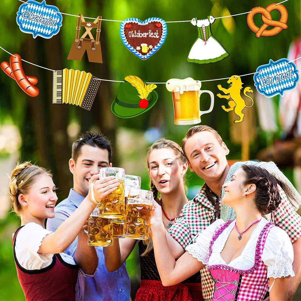 Blulu Oktoberfest Decoration Banner – Multicolor Bavarian Party Bunting, 13.78 x 7.09 in
