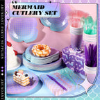 Blushtier Mermaid Party Supplies – 350 Pcs Under the Sea Disposable Dinnerware Set for Birthday Party (Multicolor)