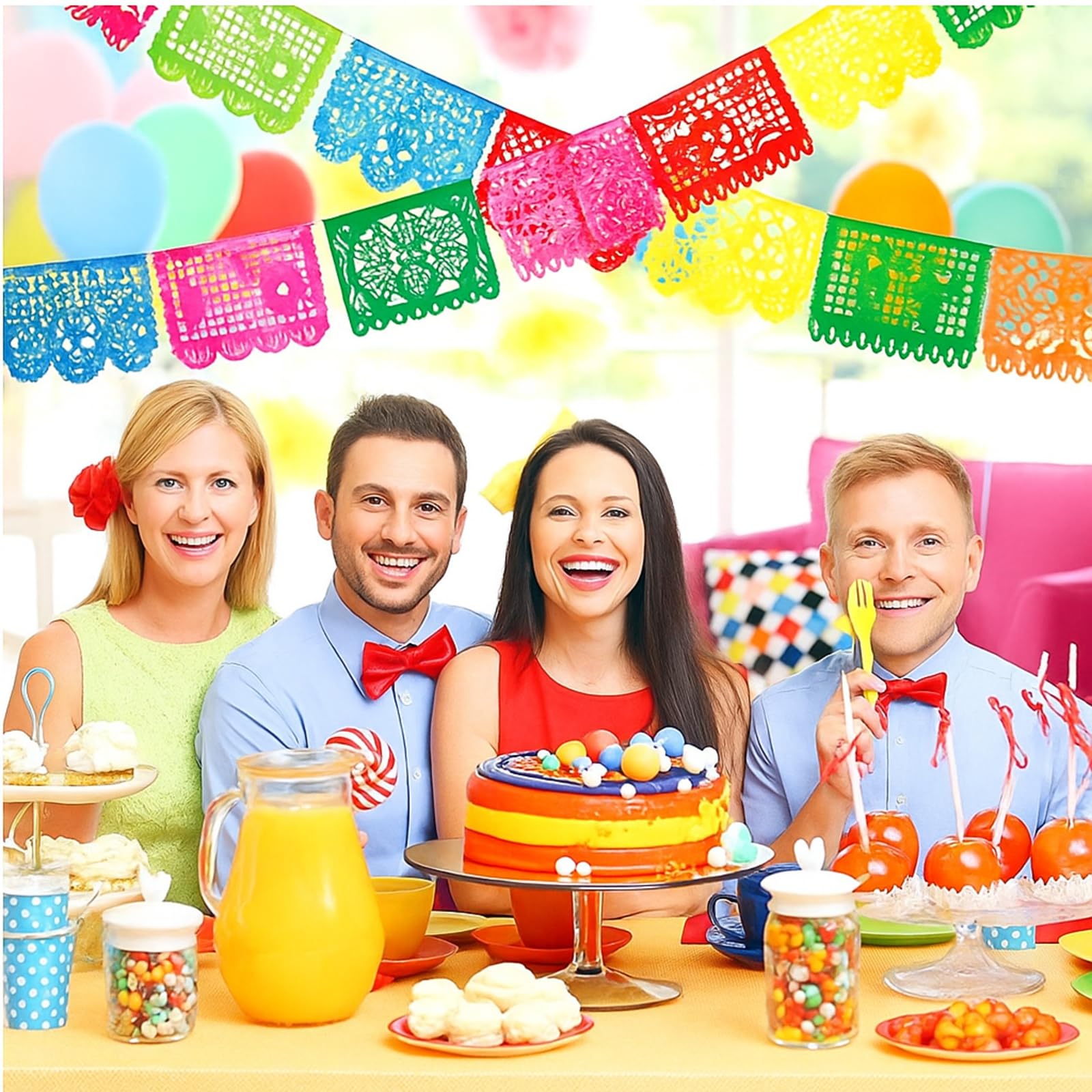 Boao 4-Pack Mexican Party Banner – 60 ft Fiesta Papel Picado Decor for Cinco de Mayo & Day of the Dead
