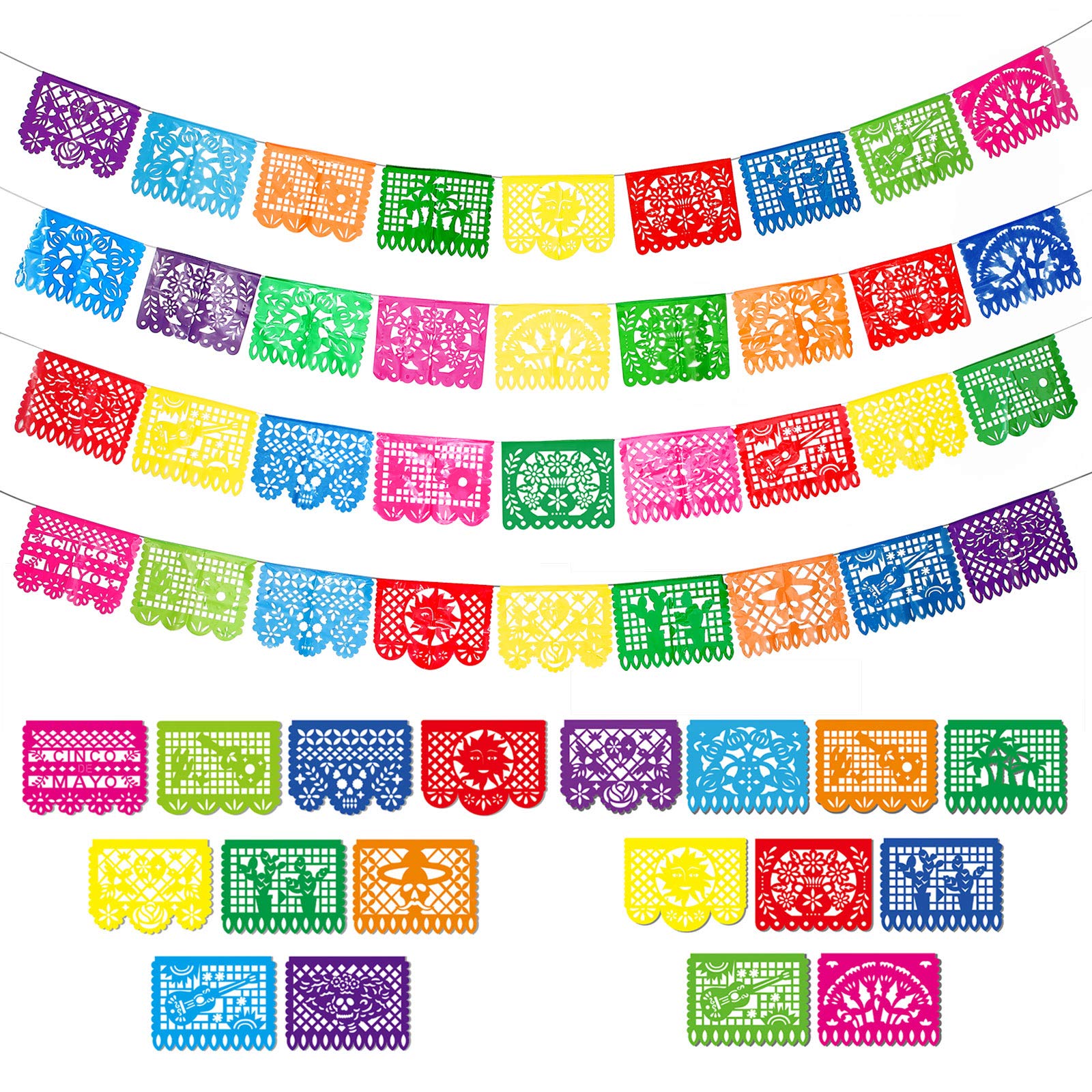 Boao 4-Pack Mexican Party Banner – 60 ft Fiesta Papel Picado Decor for Cinco de Mayo & Day of the Dead