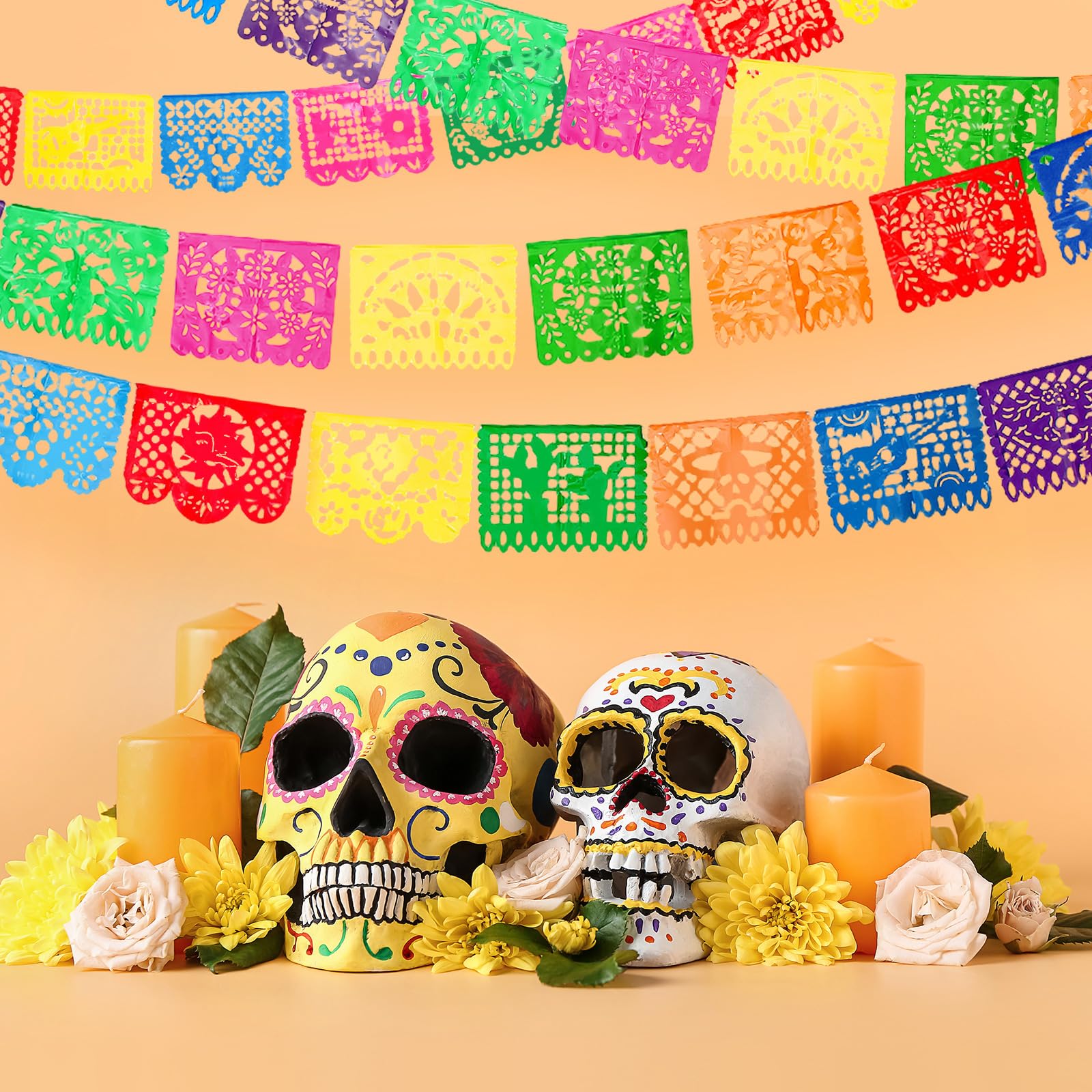 Boao 4-Pack Mexican Party Banner – 60 ft Fiesta Papel Picado Decor for Cinco de Mayo & Day of the Dead