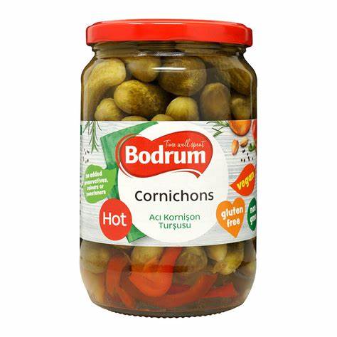 Bodrum Hot Cornichons Aci Kornison Tursusu Glass Jar 680g