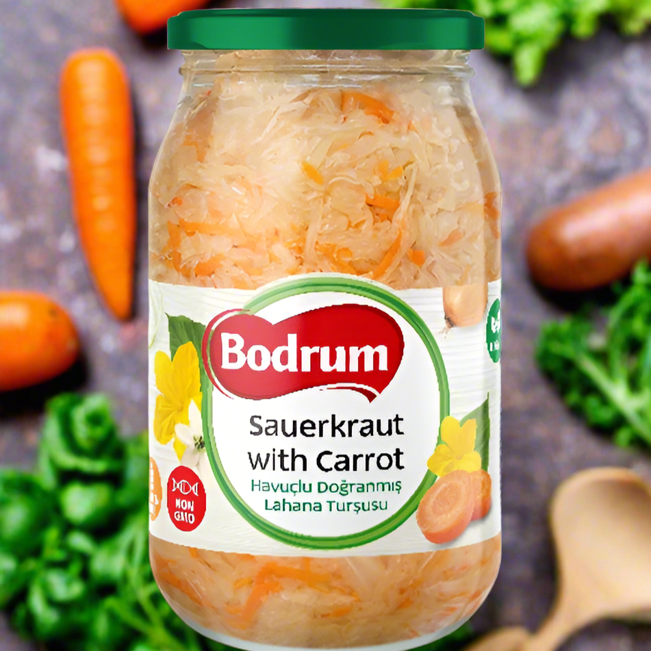 Bodrum Sauerkraut with Carrot Shredded Cabbage Pickle (Havuçlu Doğranmış Lahana Turşusu) Premium Glass Jar, 900g