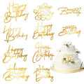 Bogigul Gold Happy Birthday Cake Toppers – 10 Pcs Mirror Acrylic