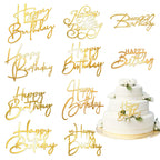 Bogigul Gold Happy Birthday Cake Toppers – 10 Pcs Mirror Acrylic