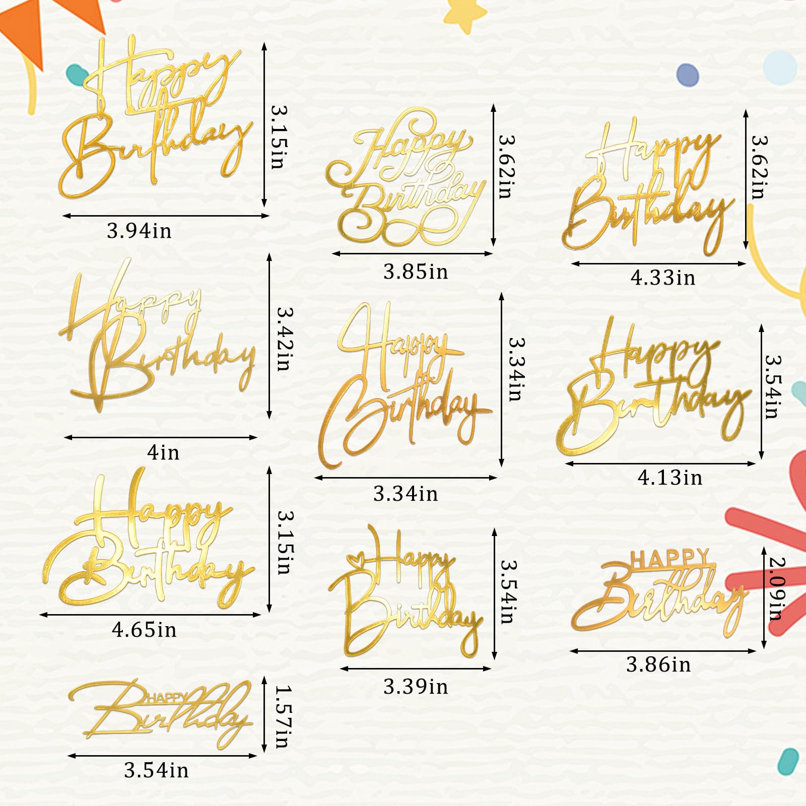 Bogigul Gold Happy Birthday Cake Toppers – 10 Pcs Mirror Acrylic
