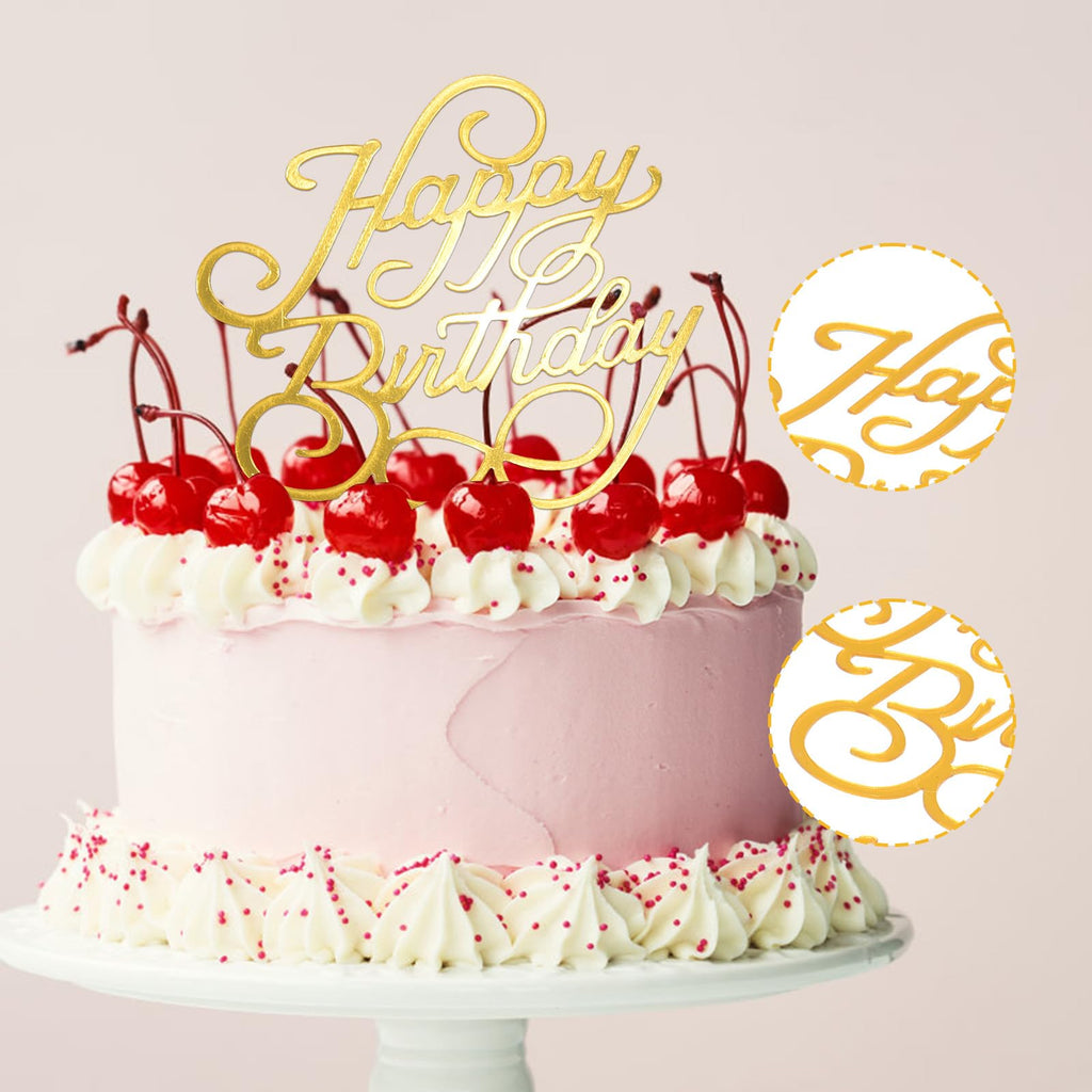 Bogigul Gold Happy Birthday Cake Toppers – 10 Pcs Mirror Acrylic