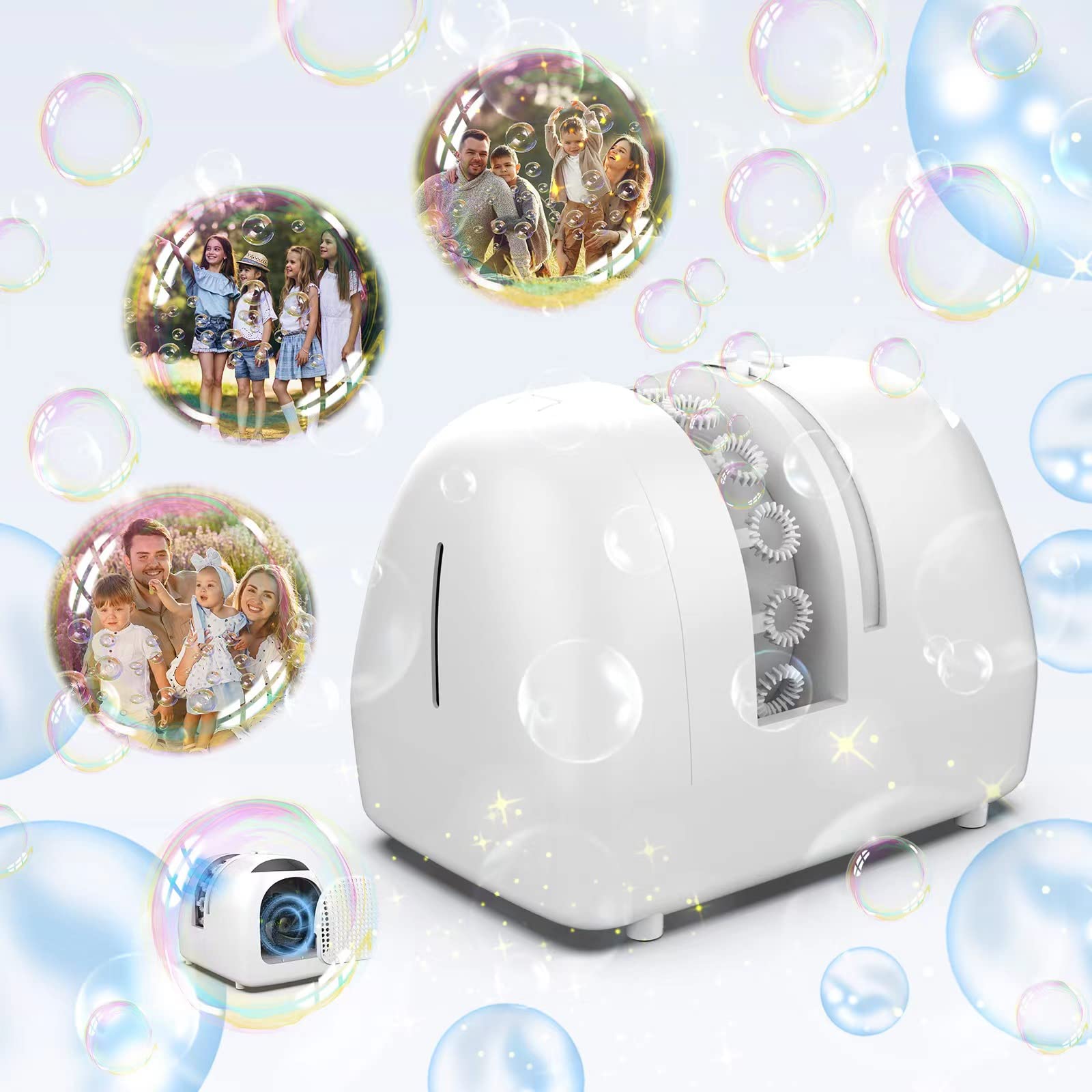 BOHIYAHOO Bubble Machine – 60-Min Auto-Refill, Dual-Power Party Maker