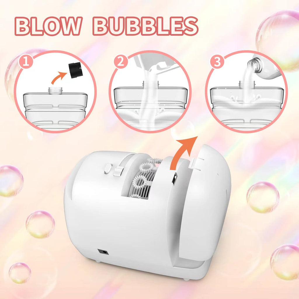 BOHIYAHOO Bubble Machine – 60-Min Auto-Refill, Dual-Power Party Maker