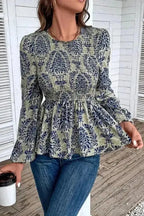 Floral Smocked Peplum Balloon Sleeve Blouse Women UK | Boho