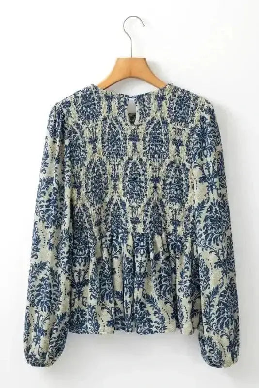 Floral Smocked Peplum Balloon Sleeve Blouse Women UK | Boho