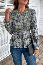 Floral Smocked Peplum Balloon Sleeve Blouse Women UK | Boho