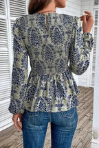 Floral Smocked Peplum Balloon Sleeve Blouse Women UK | Boho