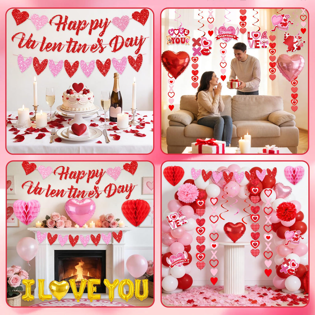 Bolake Valentines Day Decorations Set | Happy Banner, Heart Garlands & Balloons