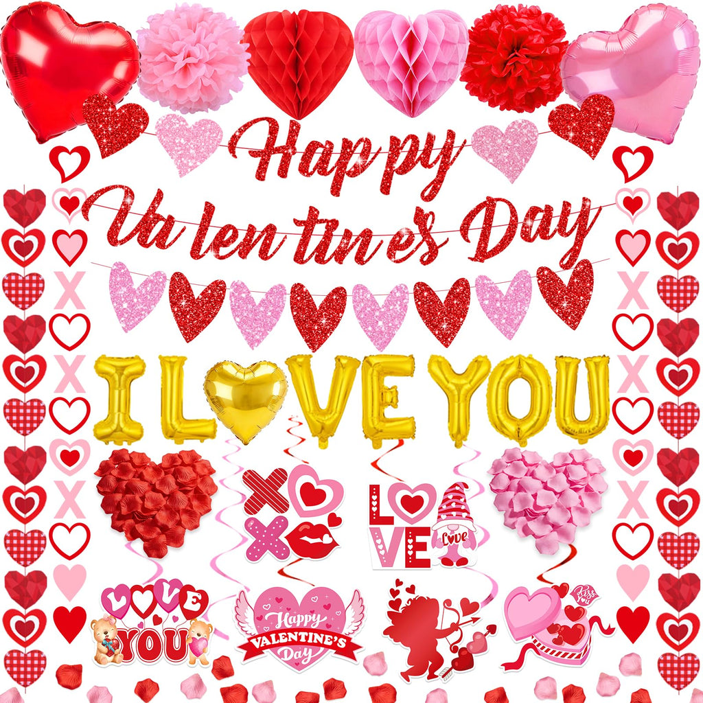 Bolake Valentines Day Decorations Set | Happy Banner, Heart Garlands & Balloons