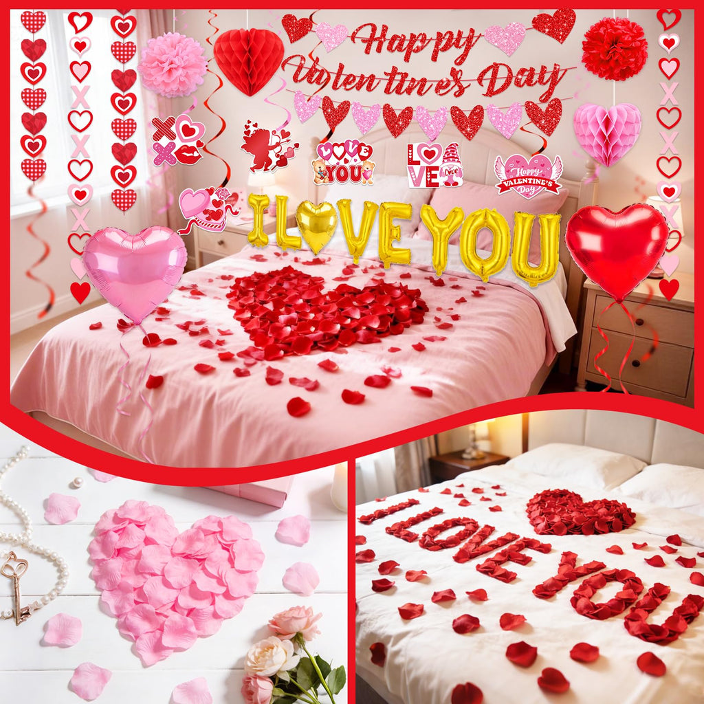 Bolake Valentines Day Decorations Set | Happy Banner, Heart Garlands & Balloons