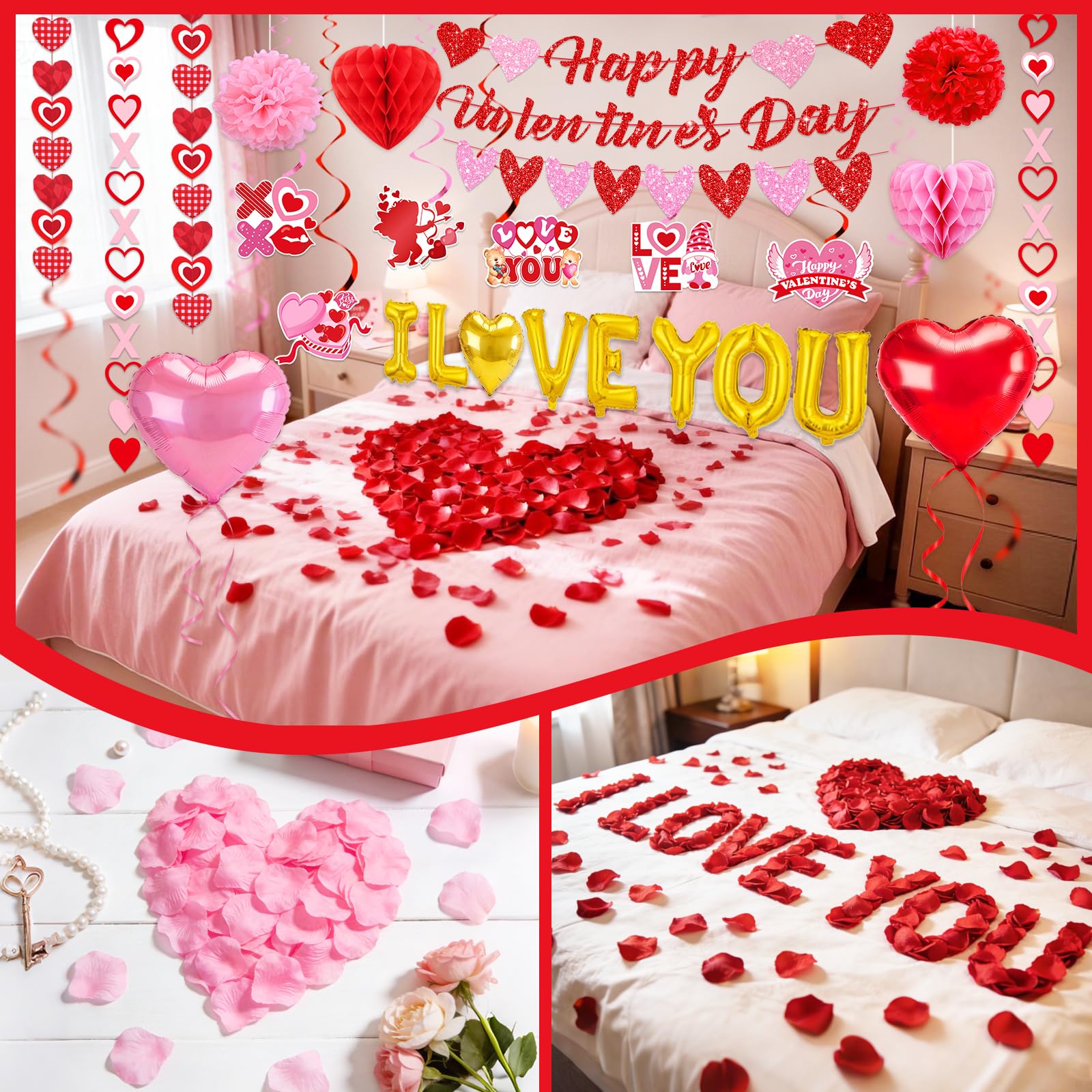 Bolake Valentines Day Decorations Set | Happy Banner, Heart Garlands & Balloons