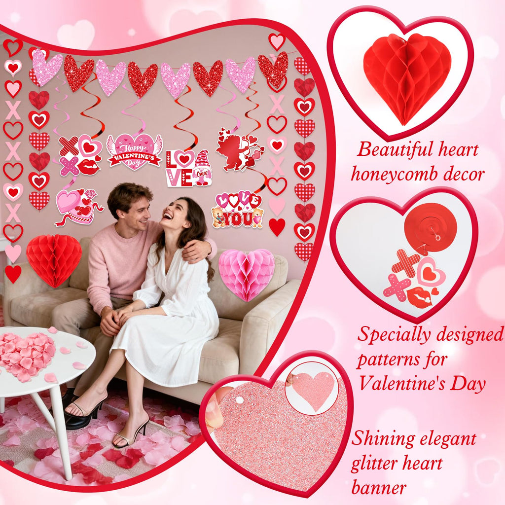 Bolake Valentines Day Decorations Set | Happy Banner, Heart Garlands & Balloons