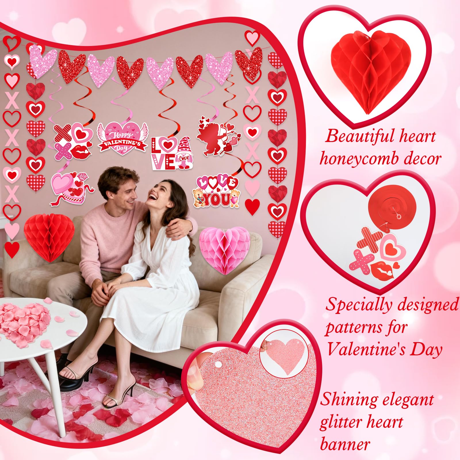 Bolake Valentines Day Decorations Set | Happy Banner, Heart Garlands & Balloons