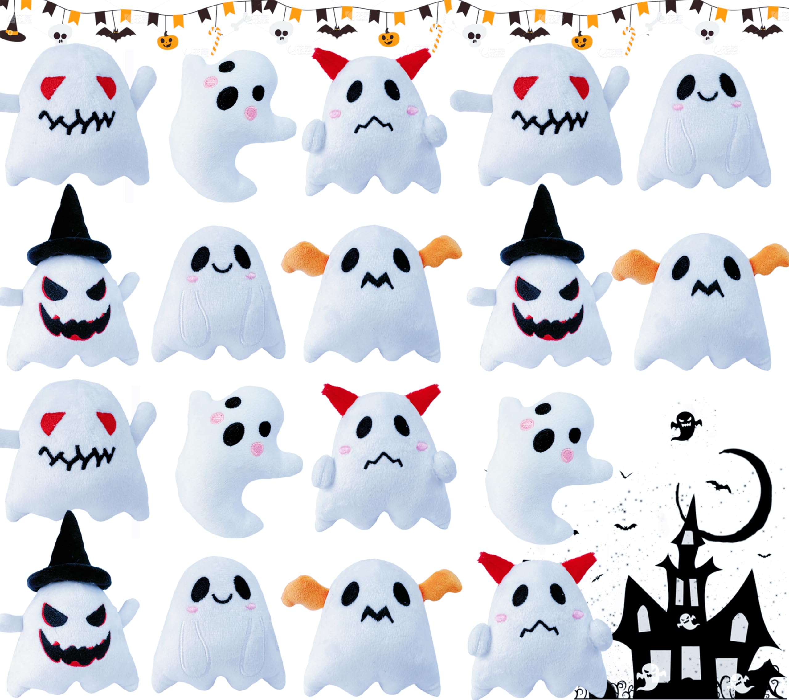 BOMBPARK 18Pcs Halloween Ghost Plush Toys – Cute Soft Ghost Plushies for Kids, Party Favors & Gifts