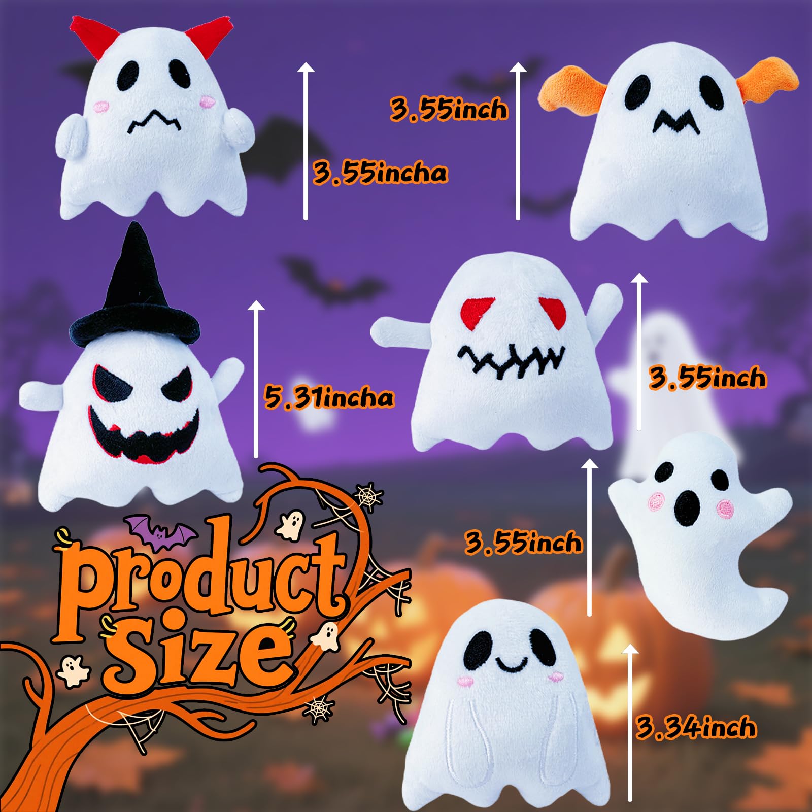 BOMBPARK 18Pcs Halloween Ghost Plush Toys – Cute Soft Ghost Plushies for Kids, Party Favors & Gifts