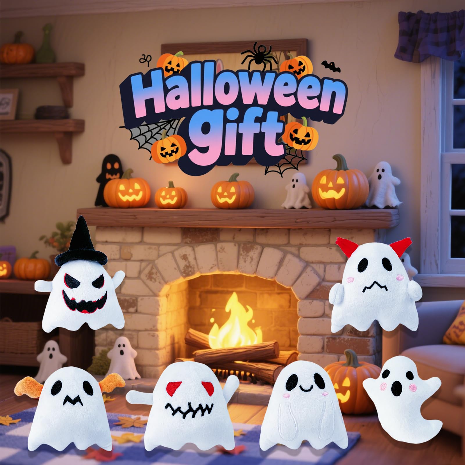 BOMBPARK 18Pcs Halloween Ghost Plush Toys – Cute Soft Ghost Plushies for Kids, Party Favors & Gifts