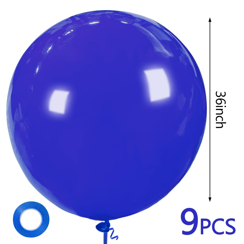 BONJLE Blue 36 Inch Balloons – 9-Pack Giant Latex Balloons for Weddings, Birthdays & Celebrations