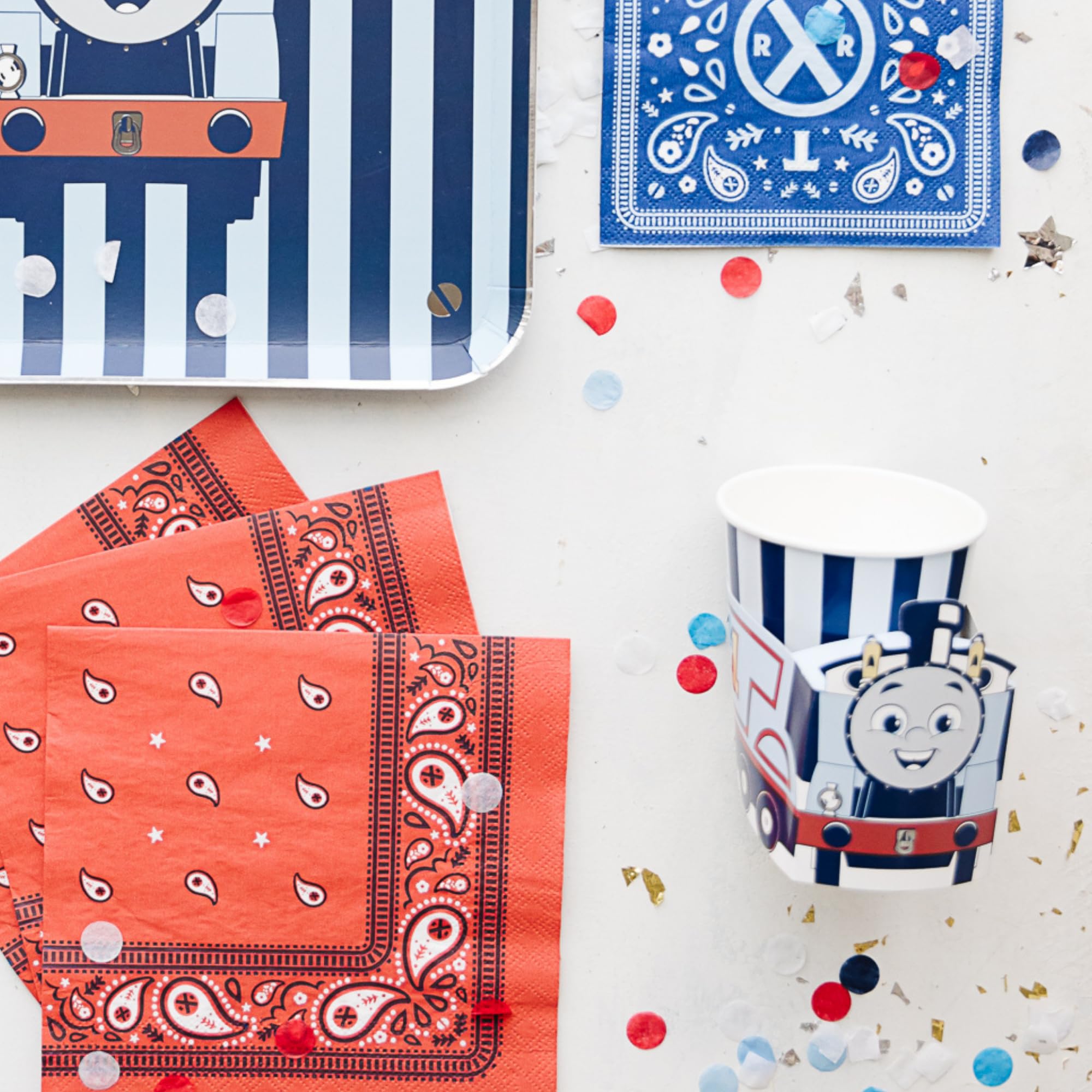 Bonjour Fete THOMAS & FRIENDS Large Red Bandana Napkins – 24 Pack | Officially Licensed