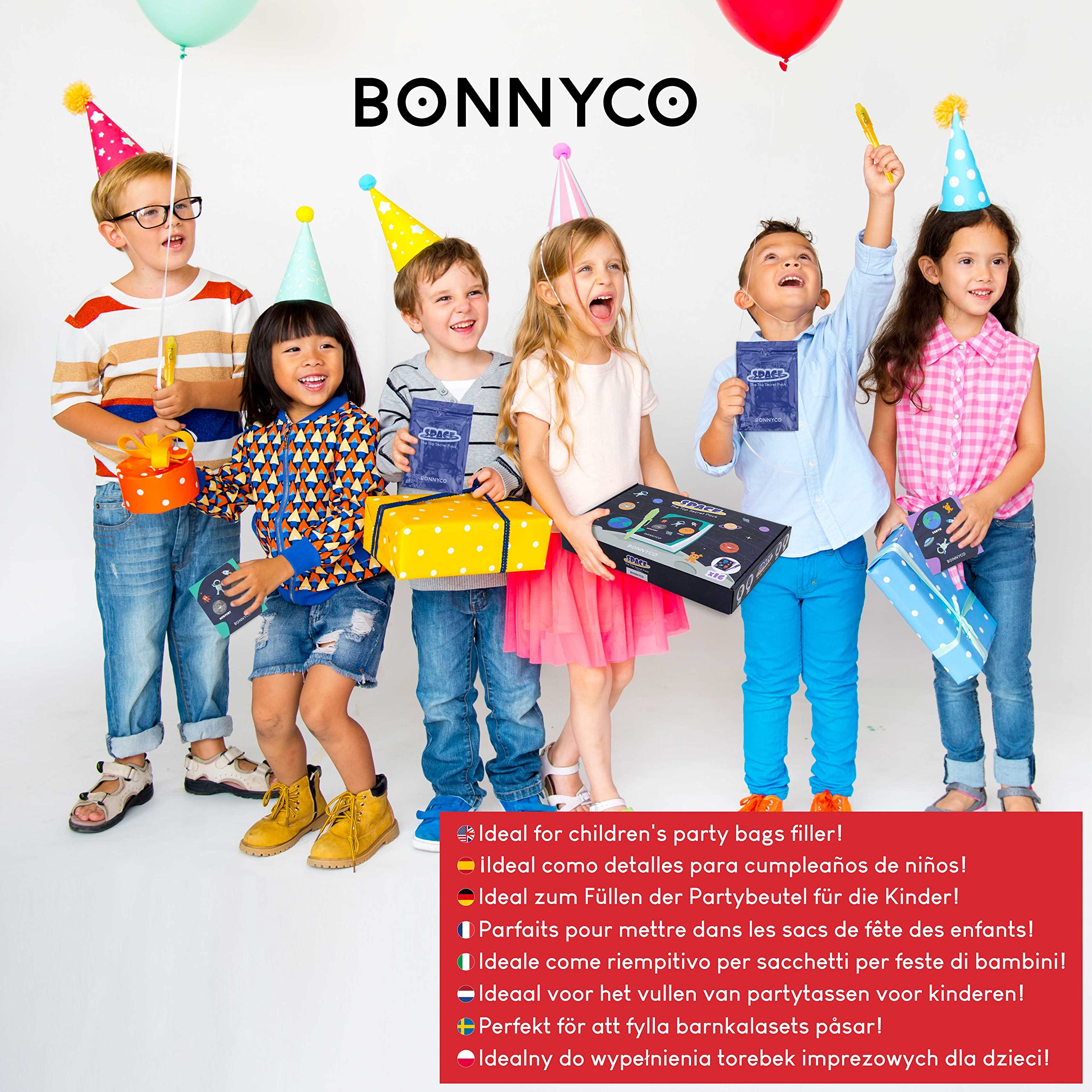 BONNYCO Invisible Ink Pen & Notebook Pack — 16 Space Party Favors for Kids