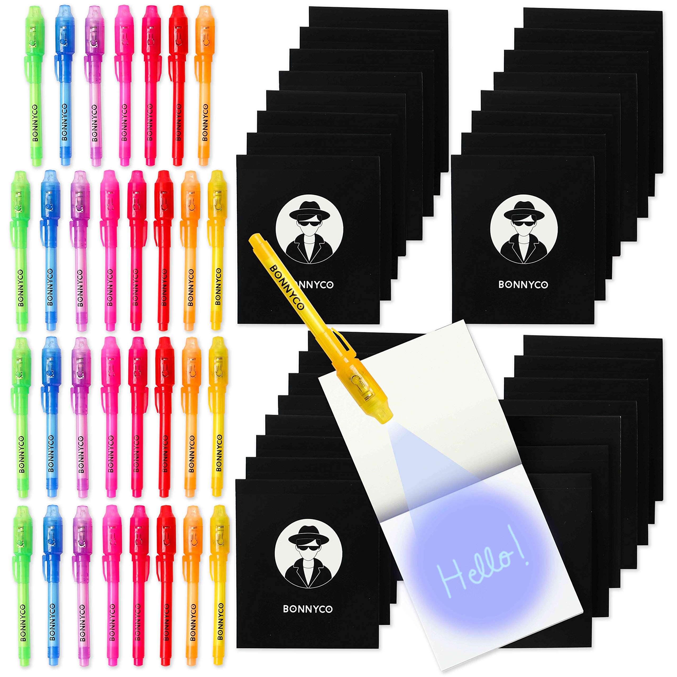 BONNYCO Invisible Ink Pen & Notebook Pack – 32 Spy Sets for Party Favors, Goody Bags & Classroom Prizes