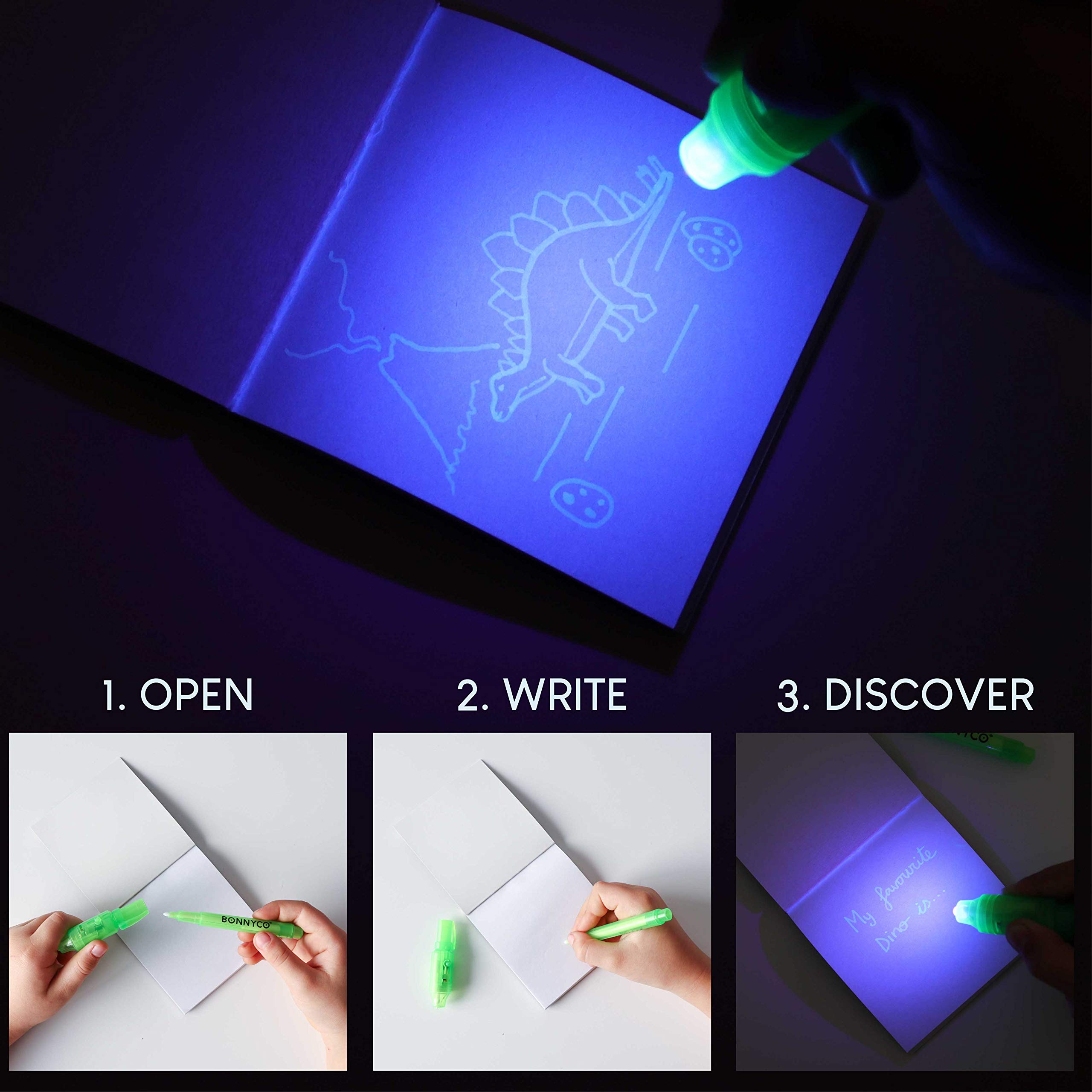 BONNYCO Invisible Ink Pen & Notebook Pack 16 — Dinosaur Party Favors for Kids