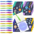 BONNYCO Invisible Ink Pen & Notebook Pack — 16 Space Party Favors for Kids