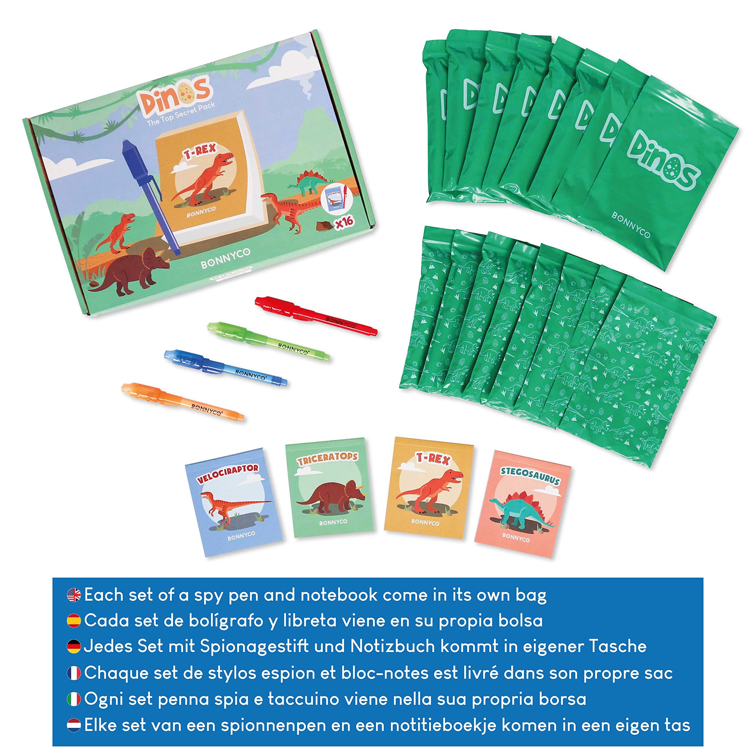 BONNYCO Invisible Ink Pen & Notebook Pack 16 — Dinosaur Party Favors for Kids