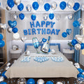 Bonropin Blue Happy Birthday Decorations — Blue & Silver Balloon Letters Banner, Heart Foil Balloons & Rose Petals